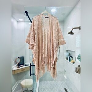 Pink Crochet Fringe Cardigan